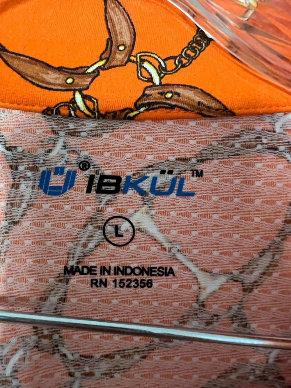 IBKUL Orange Chain Print Zip Neck Top L Athleisure Golf Tennis Sun Shirt UPF - Picture 6 of 6